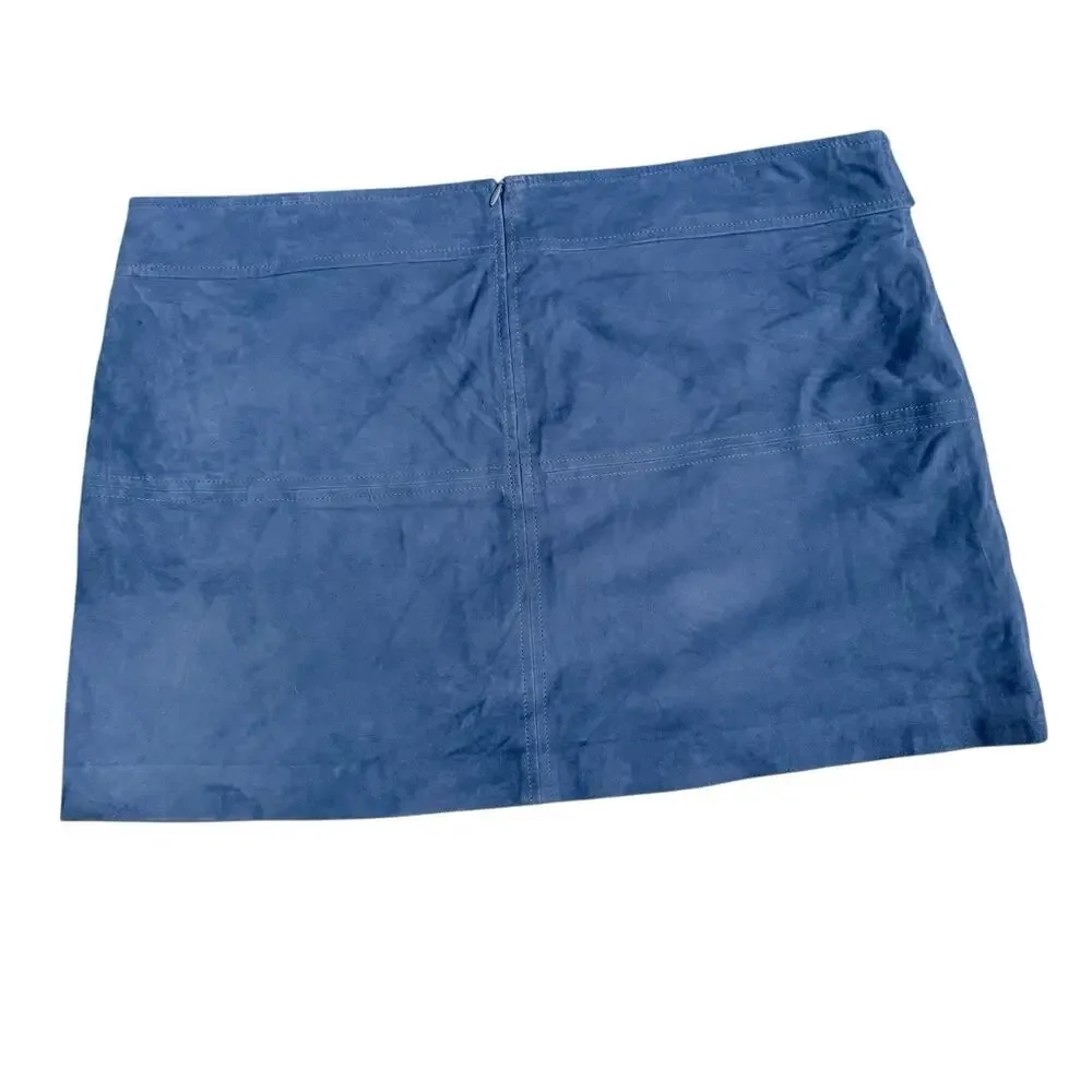 Trina Turk Blue Suede Goat Leather Mini Skirt Womens 16 Boho Y2K